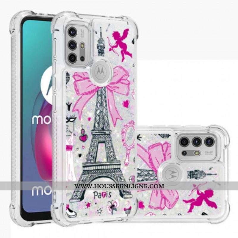 Coque Moto G30 / Moto G10 La Tour Eiffel Paillettes