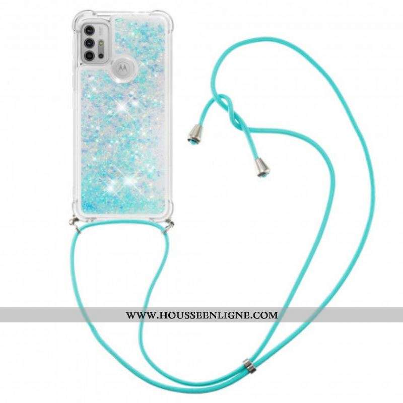 Coque Moto G30 / Moto G10 Paillettes avec Cordon