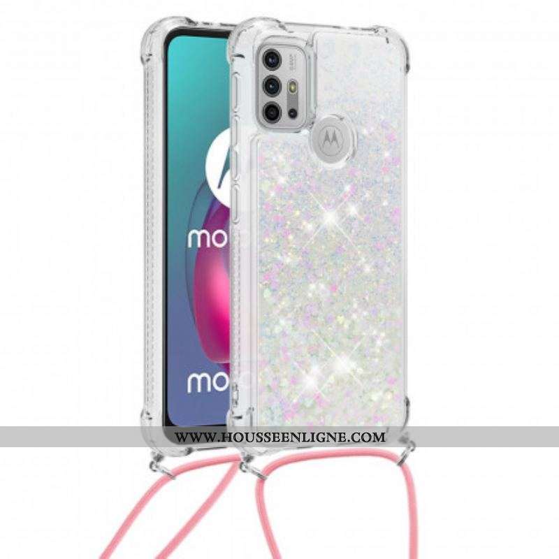Coque Moto G30 / Moto G10 Paillettes avec Cordon