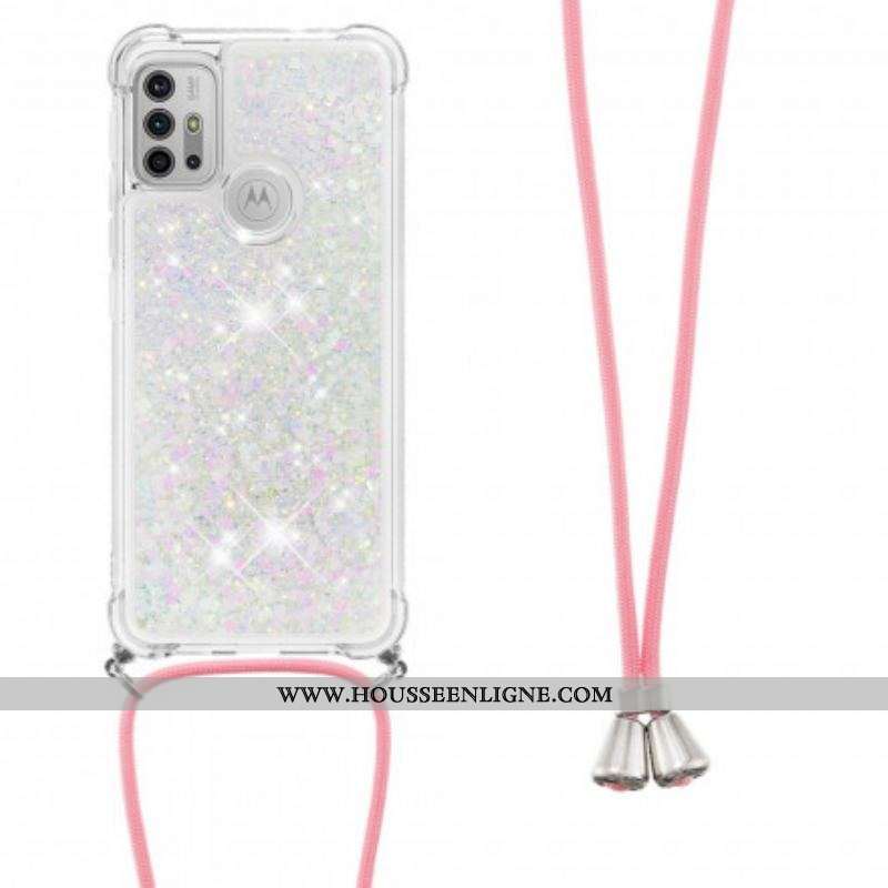 Coque Moto G30 / Moto G10 Paillettes avec Cordon