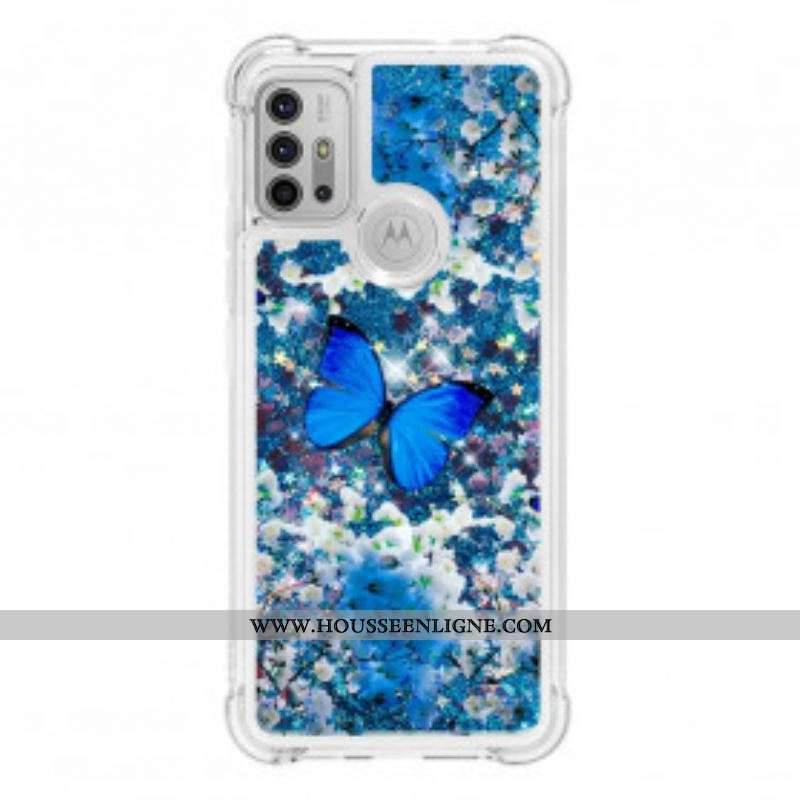 Coque Moto G30 / Moto G10 Papillons Bleus Paillettes