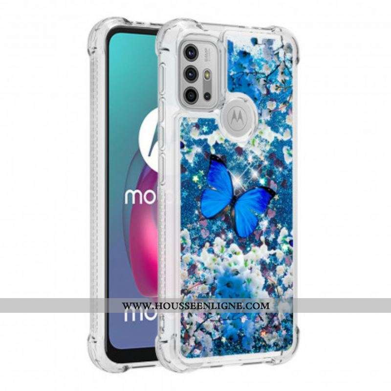 Coque Moto G30 / Moto G10 Papillons Bleus Paillettes
