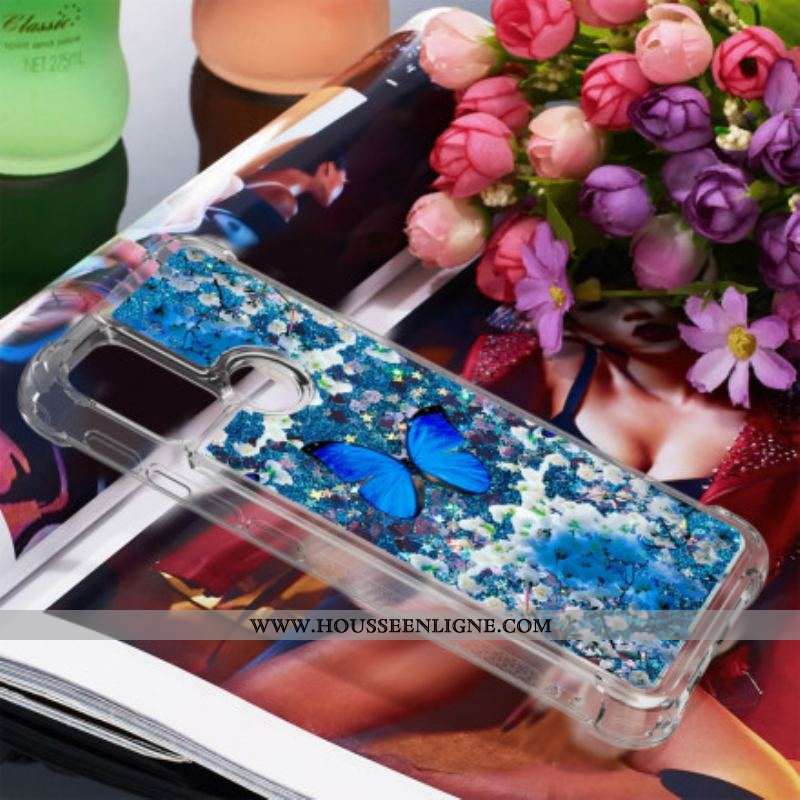 Coque Moto G30 / Moto G10 Papillons Bleus Paillettes