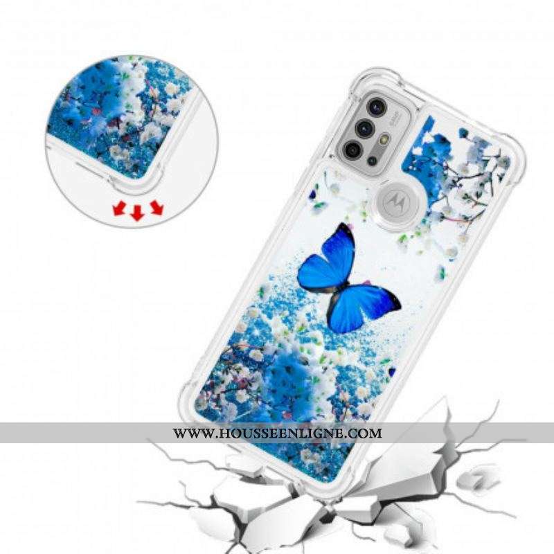 Coque Moto G30 / Moto G10 Papillons Bleus Paillettes