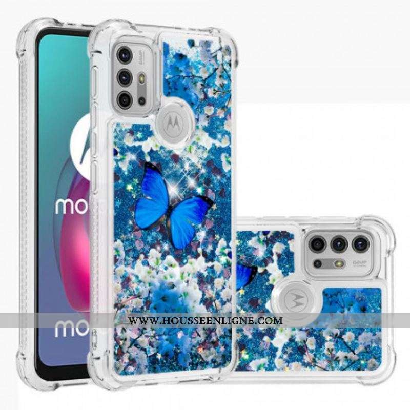 Coque Moto G30 / Moto G10 Papillons Bleus Paillettes