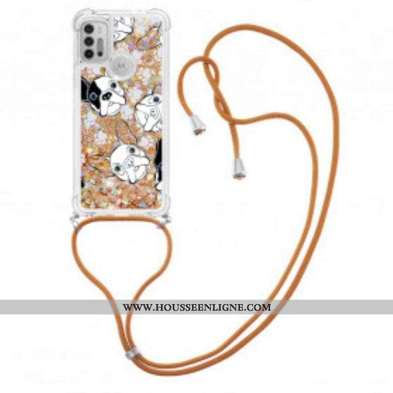 Coque Moto G30 / Moto G10 à Cordon Paillettes Chiens