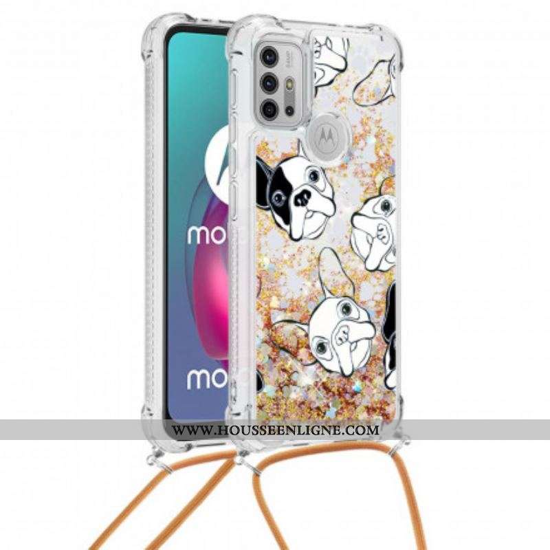 Coque Moto G30 / Moto G10 à Cordon Paillettes Chiens