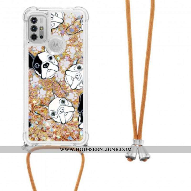 Coque Moto G30 / Moto G10 à Cordon Paillettes Chiens