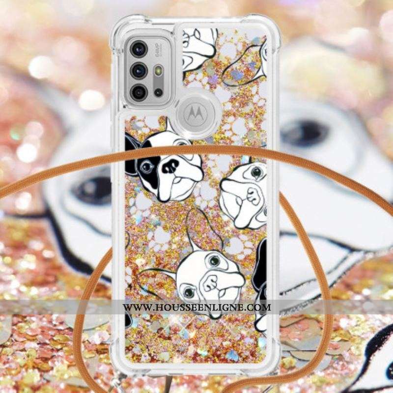 Coque Moto G30 / Moto G10 à Cordon Paillettes Chiens