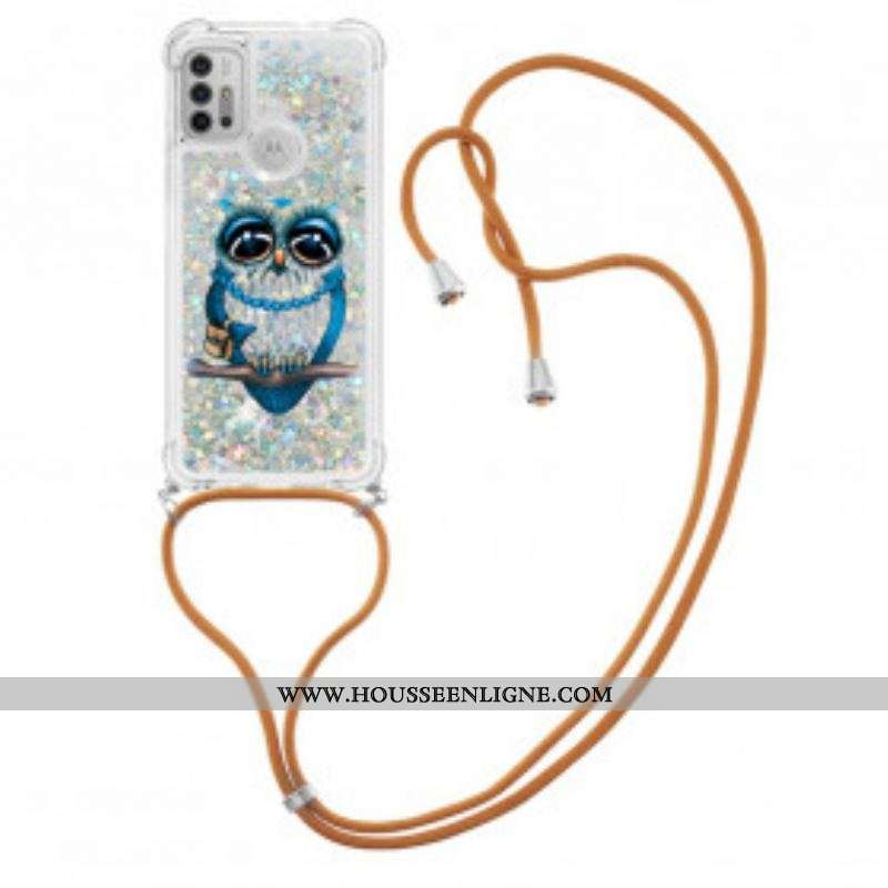 Coque Moto G30 / Moto G10 à Cordon Paillettes Miss Hibou