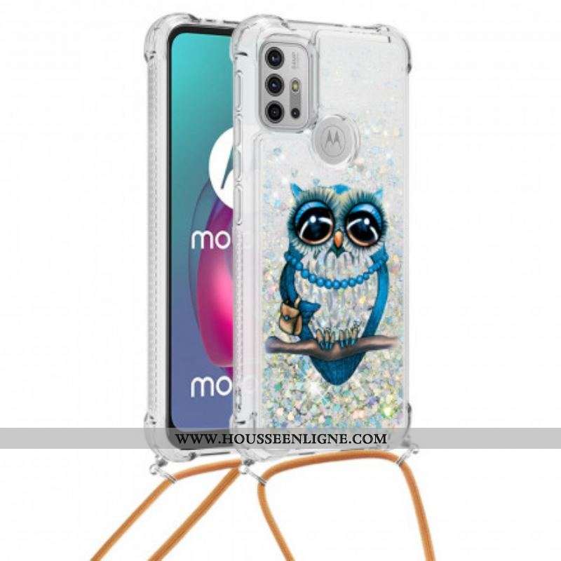 Coque Moto G30 / Moto G10 à Cordon Paillettes Miss Hibou