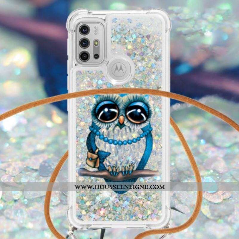 Coque Moto G30 / Moto G10 à Cordon Paillettes Miss Hibou
