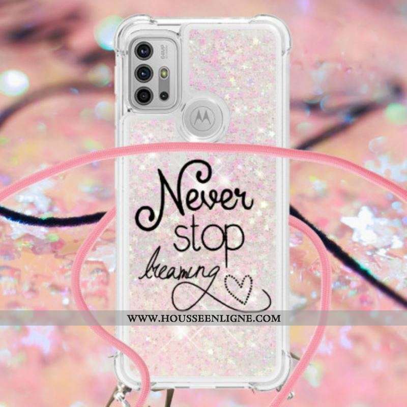 Coque Moto G30 / Moto G10 à Cordon Paillettes Never Stop