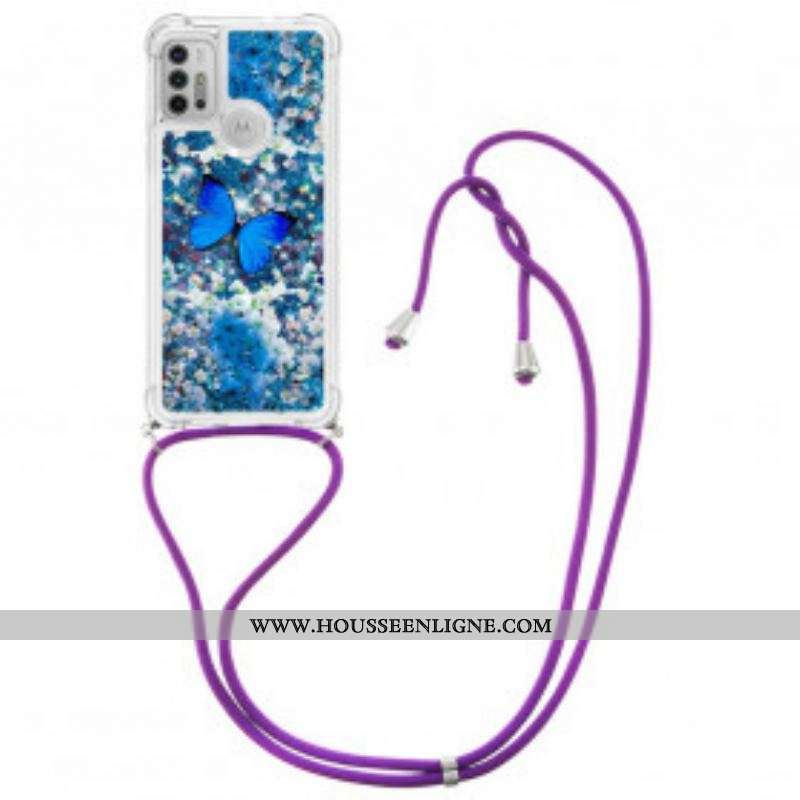 Coque Moto G30 / Moto G10 à Cordon Paillettes Papillons