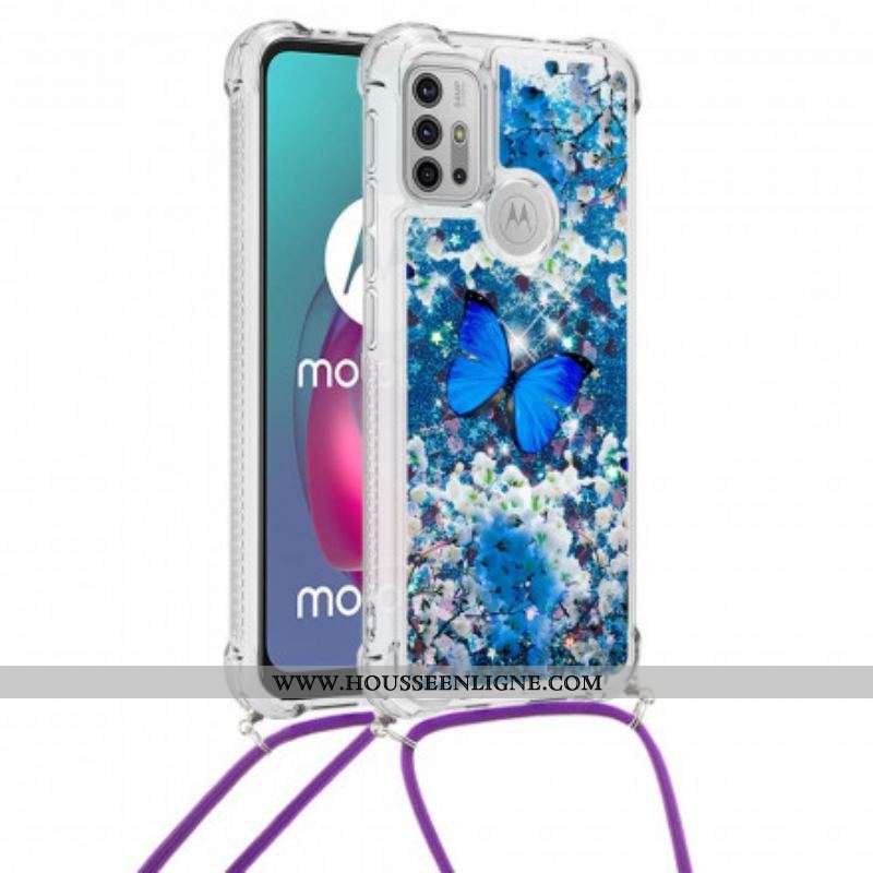 Coque Moto G30 / Moto G10 à Cordon Paillettes Papillons
