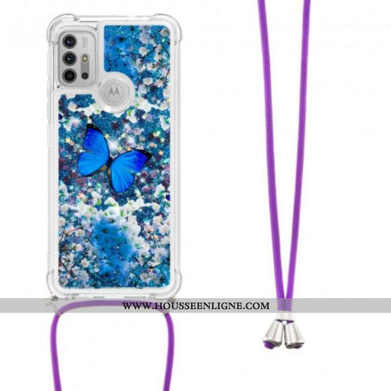 Coque Moto G30 / Moto G10 à Cordon Paillettes Papillons