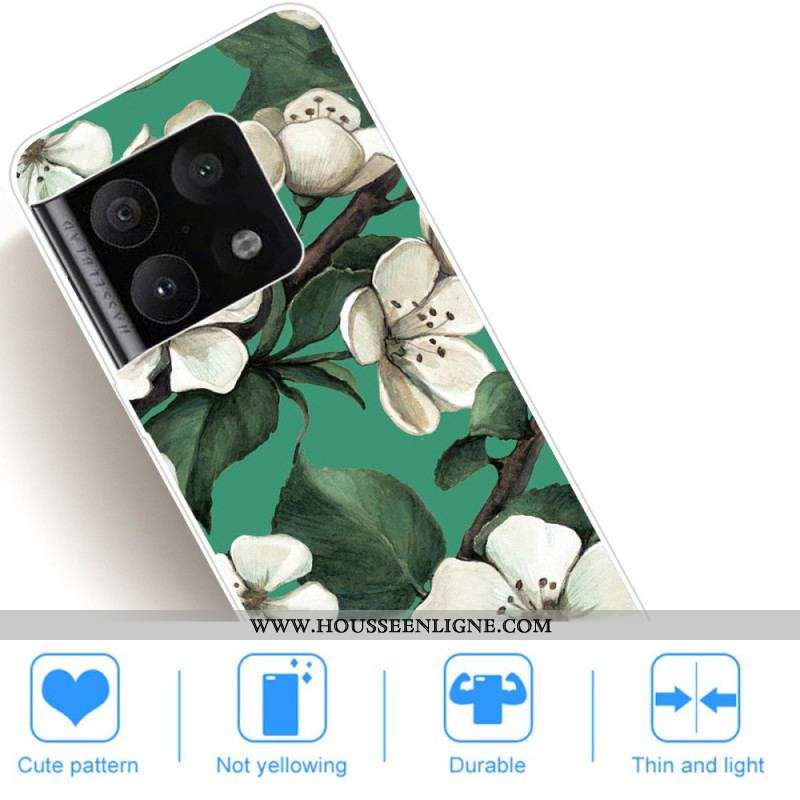 Coque OnePlus 10 Pro 5G Fleurs Blanches Peintes