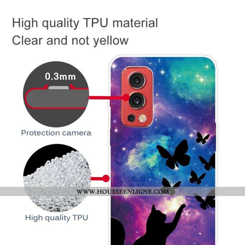Coque OnePlus Nord 2 5G Chat et Papillons Dans l'Espace