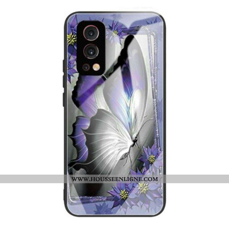 Coque OnePlus Nord 2 5G Verre Trempé Papillon Violet