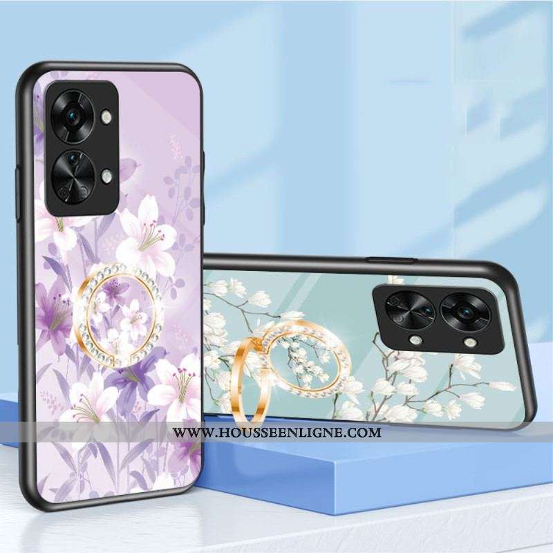 Coque OnePlus Nord 2T 5G Verre Trempé Fleurs Anneau Diamants
