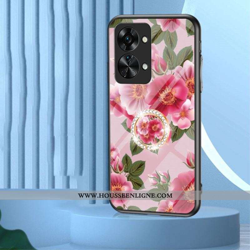 Coque OnePlus Nord 2T 5G Verre Trempé Fleurs Anneau Diamants