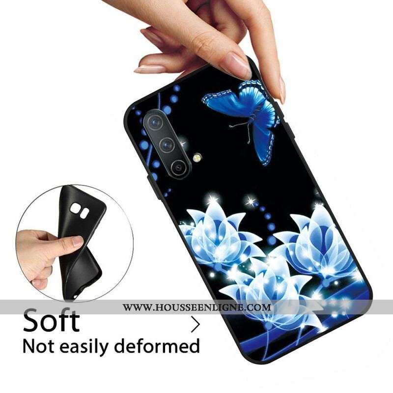Coque OnePlus Nord CE 5G Papillon et Fleurs Bleus