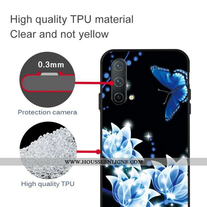 Coque OnePlus Nord CE 5G Papillon et Fleurs Bleus