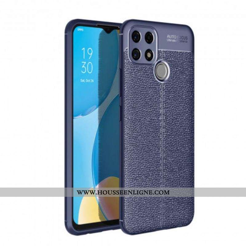 Coque Oppo A15 Effet Cuir Litchi Double line