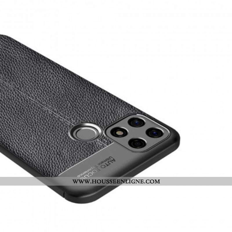 Coque Oppo A15 Effet Cuir Litchi Double line