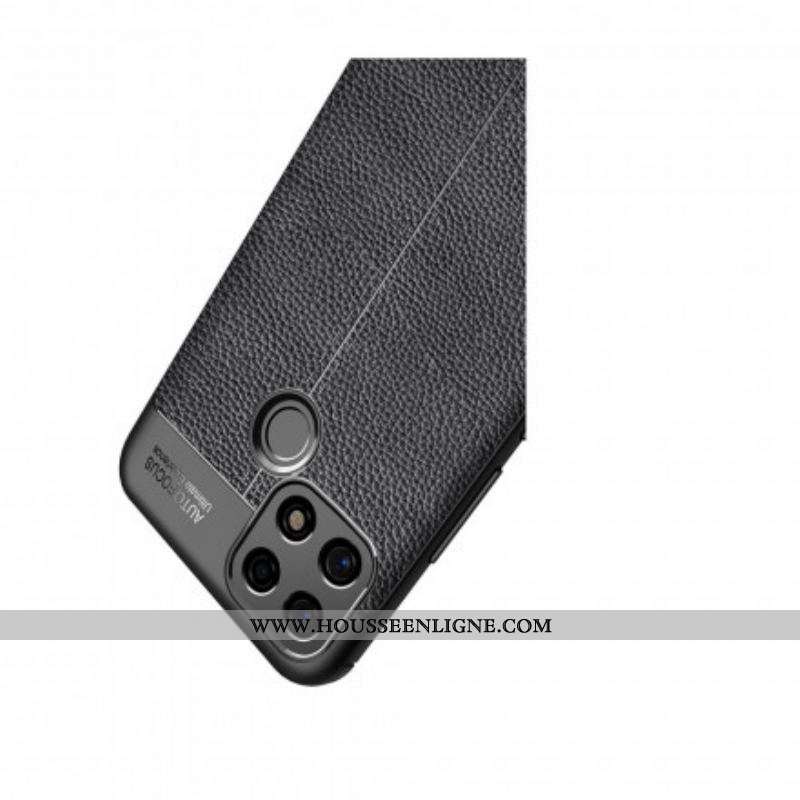 Coque Oppo A15 Effet Cuir Litchi Double line