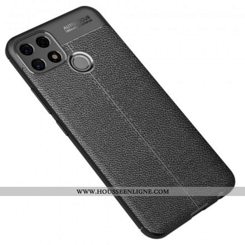 Coque Oppo A15 Effet Cuir Litchi Double line