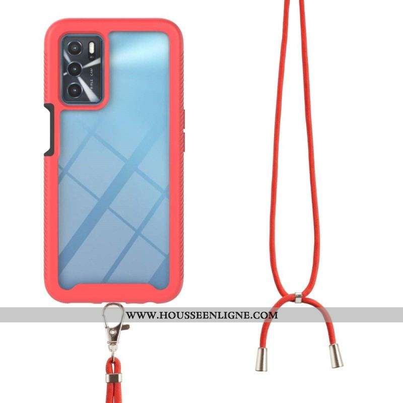 Coque Oppo A16 / A16s Hybride avec Cordon et Contour Coloré