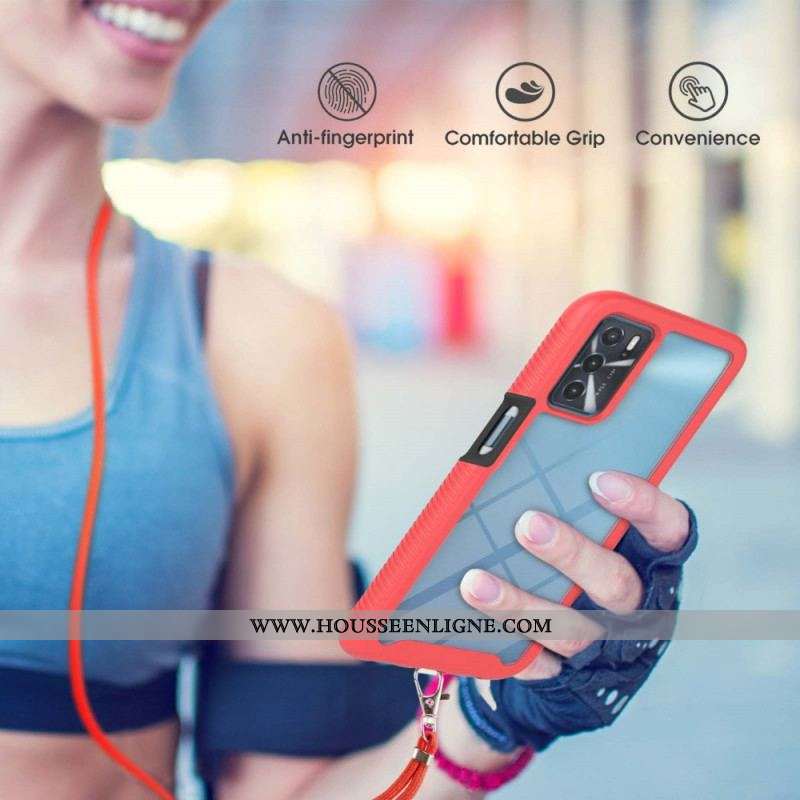 Coque Oppo A16 / A16s Hybride avec Cordon et Contour Coloré