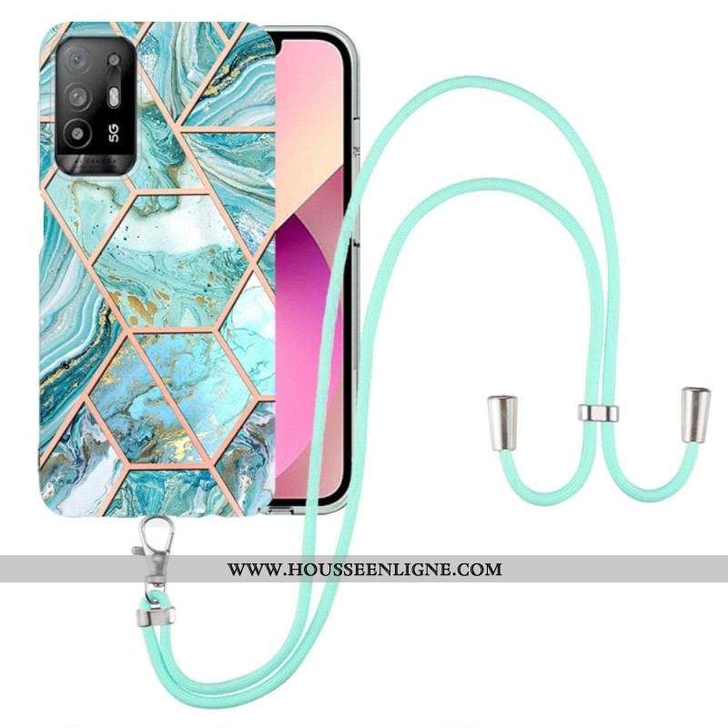 Coque Oppo A94 5G Marbre Géométrique avec Lanière