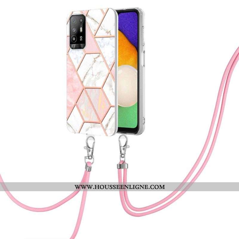 Coque Oppo A94 5G Marbre Géométrique avec Lanière