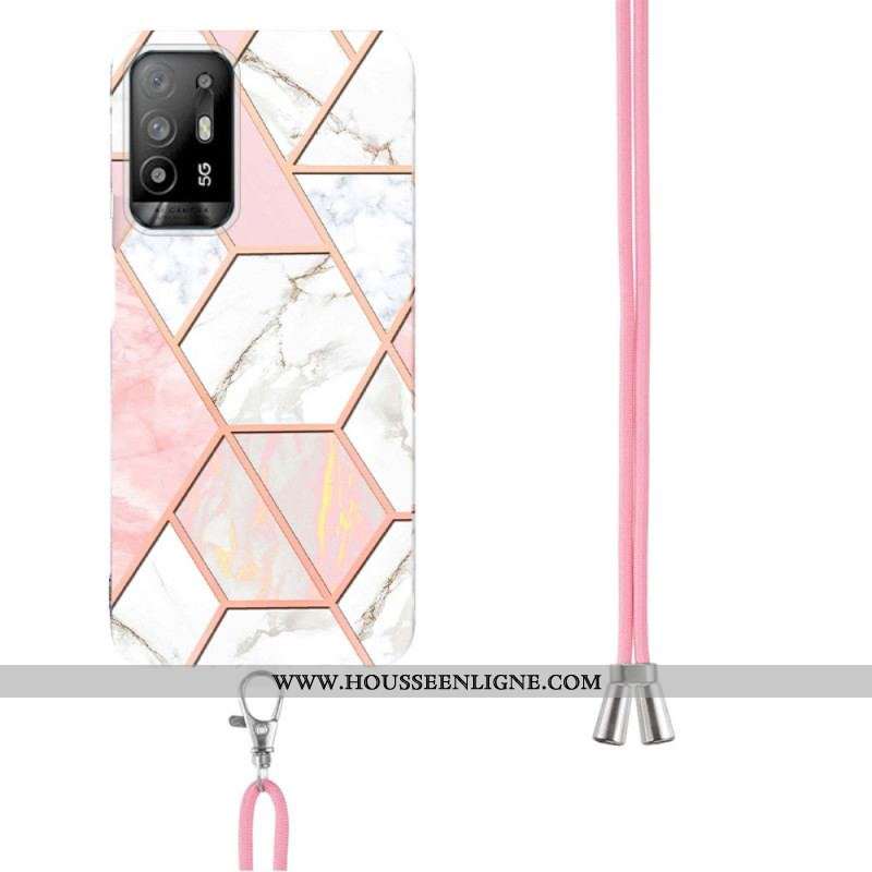 Coque Oppo A94 5G Marbre Géométrique avec Lanière
