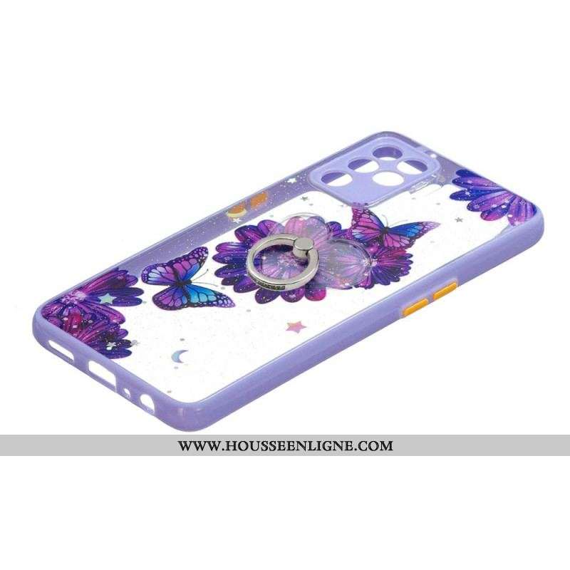 Coque Oppo A94 5G Papillon Fleur Violet avec Anneau
