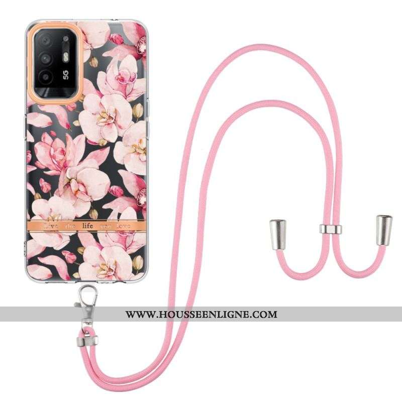 Coque Oppo A94 5G à Cordon Fleurs