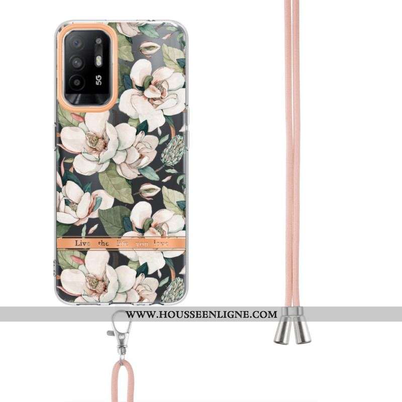 Coque Oppo A94 5G à Cordon Fleurs