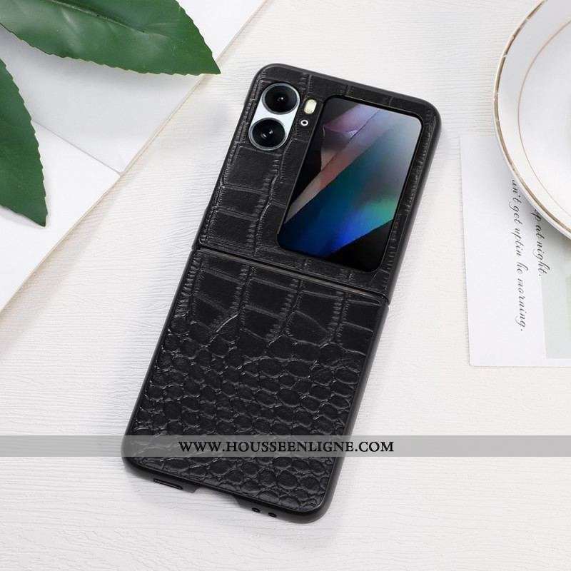 Coque Oppo Find N2 Flip Vrai cuir Style Peau de Crocodile