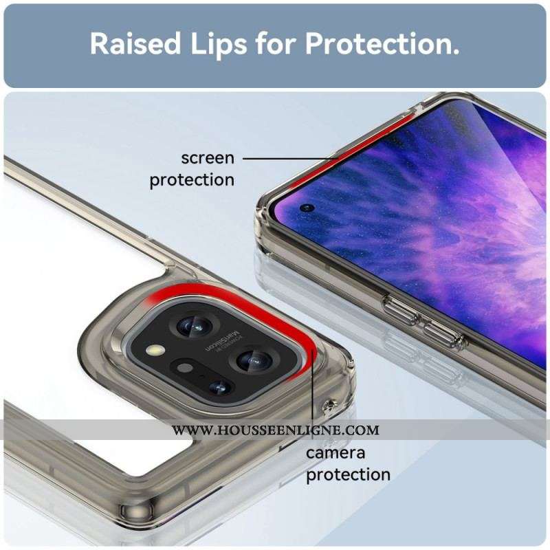 Coque Oppo Find X5 Hybride Rebords Colorés Transparents