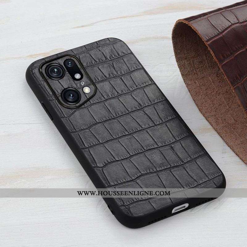 Coque Oppo Find X5 Pro Véritable Cuir Texture Crocodile