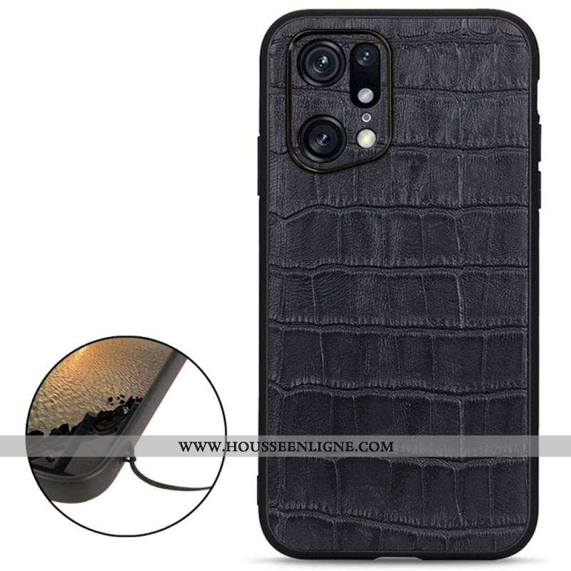 Coque Oppo Find X5 Pro Véritable Cuir Texture Crocodile