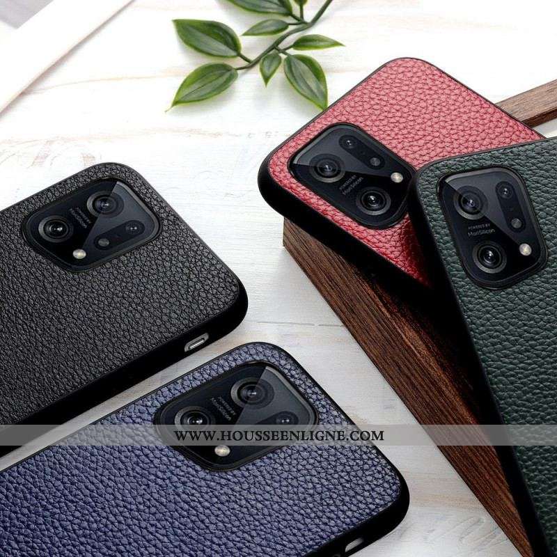 Coque Oppo Find X5 Véritable Cuir Litchi