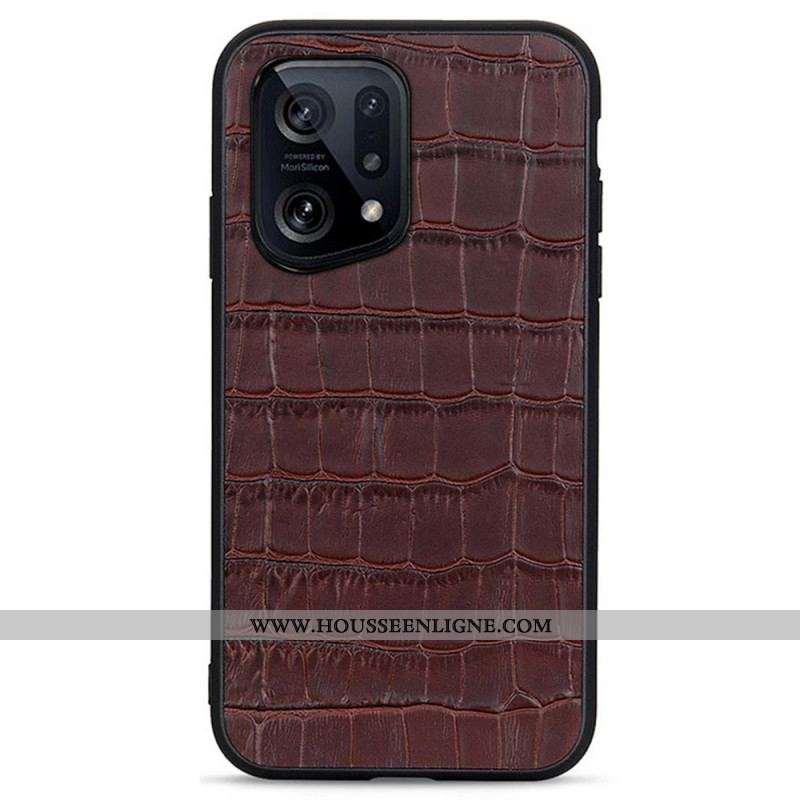 Coque Oppo Find X5 Véritable Cuir Texture Crocodile