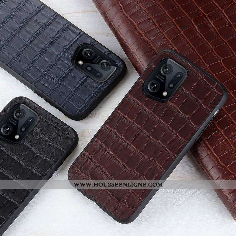Coque Oppo Find X5 Véritable Cuir Texture Crocodile