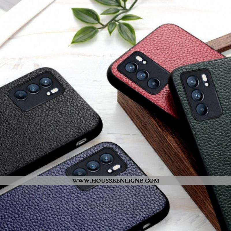 Coque Oppo Reno 6 5G Véritable Cuir Litchi