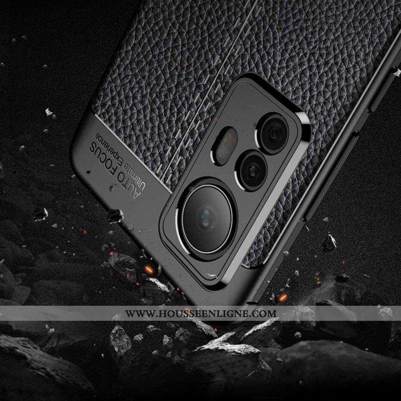 Coque Poco F4 Effet Cuir Litchi Double Line