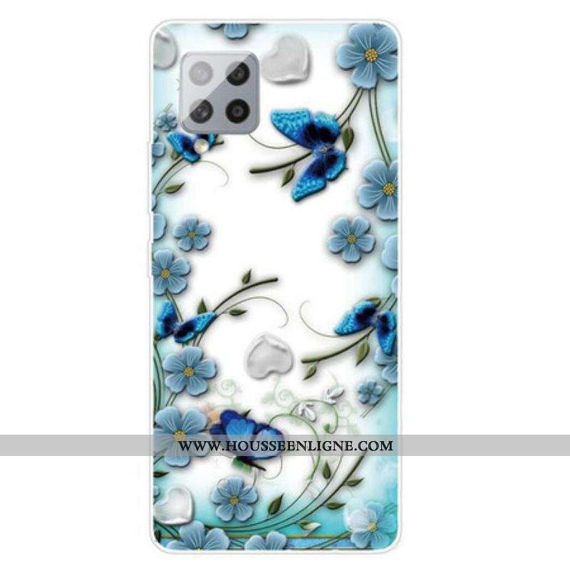 Coque Samsung Galaxy 42 5G Transparente Papillons et Fleurs Rétros