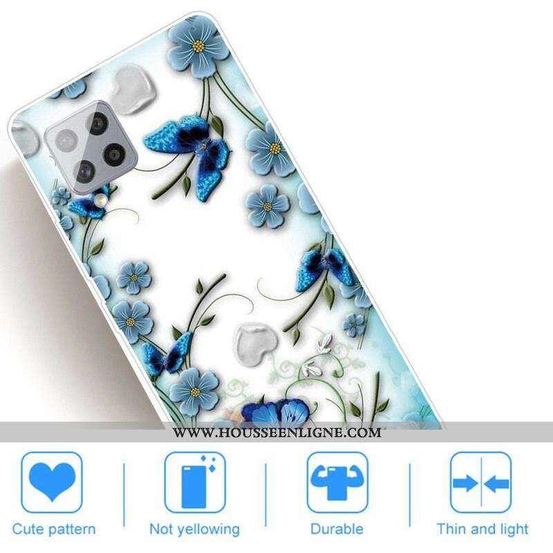 Coque Samsung Galaxy 42 5G Transparente Papillons et Fleurs Rétros